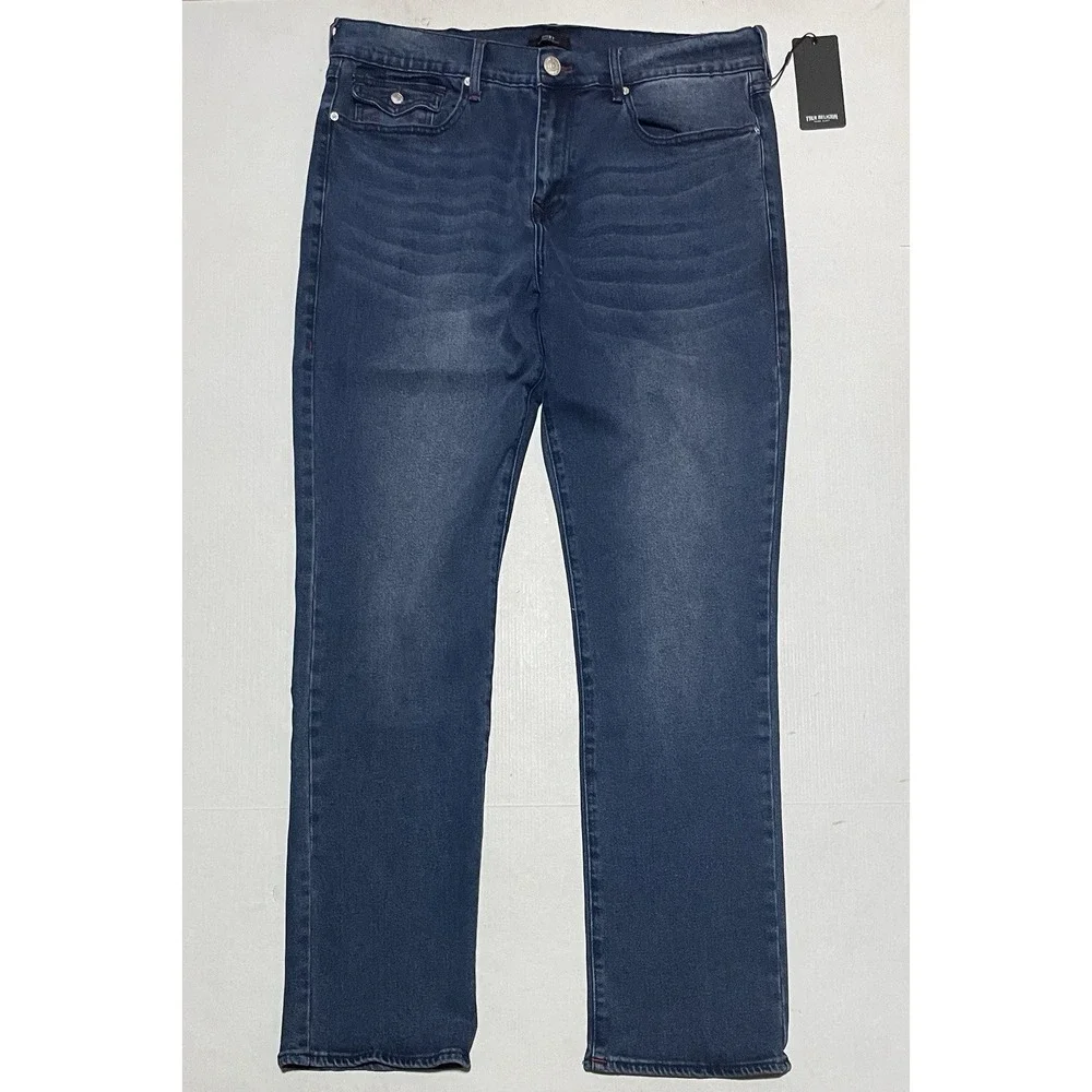 $159 True Religion Ricky SN Flap Relaxed Straight‎ Jeans Men's 36 36x34 Blue NWT